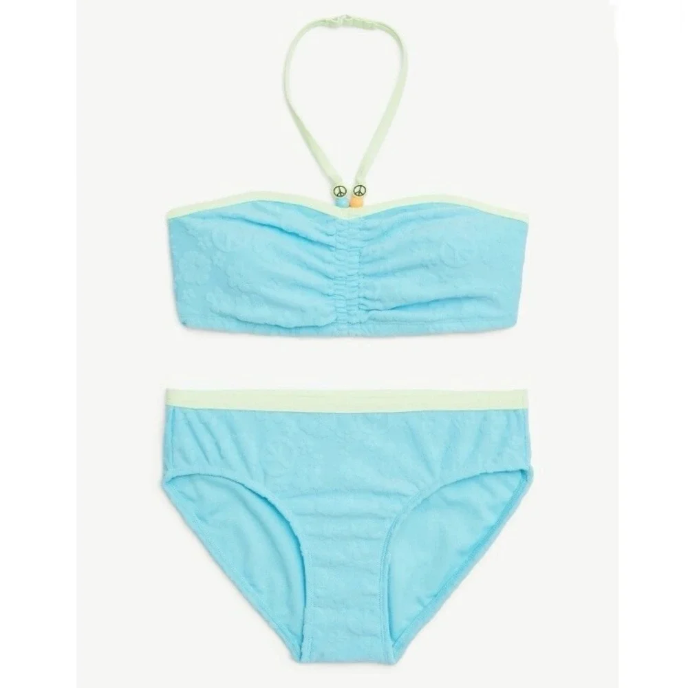 Justice Girls 2 Piece Halter Terry Bikini Swimsuit Small 7-8 New with Tags Blue